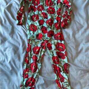 Posh Peanut x Alice + Olivia Red and Green Floral Kids Pajama Set